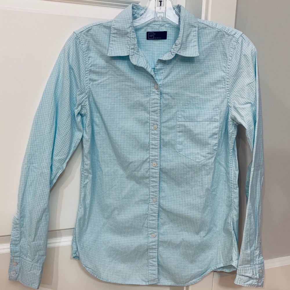 GAP Mint Gingham Plaid Check Button Down Shirt